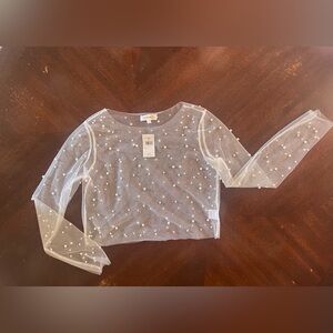 Sheer Pearl-Embellished Blouse